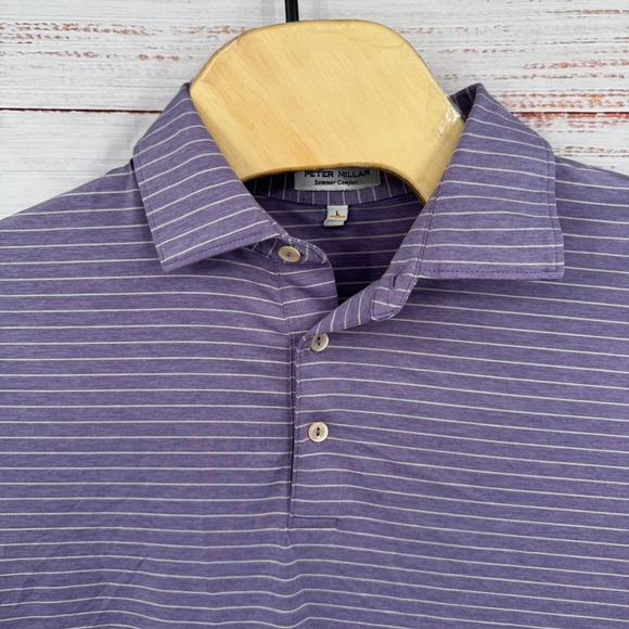 Peter Millar Summer Comfort Golf Polo Shirt Mens Large Striped Performance - Picture 2 of 9